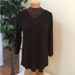 Maurices 24/7 Collection Black Strappy Neck Long Sleeve Tunic Top NWT Size M